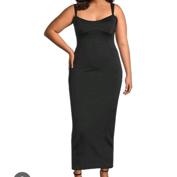 Good American 5 Scuba Midi Dress Size 2X Black Sleeveless Sweetheart Neckline - Picture 1 of 13